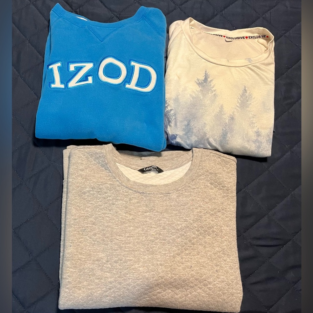 A woman’s bundle of 3 different size sweatshirts.